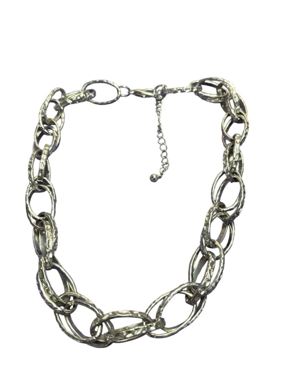 Hammered Textured Silvertone Chunky Chain Necklace 17 - 20 inches Long